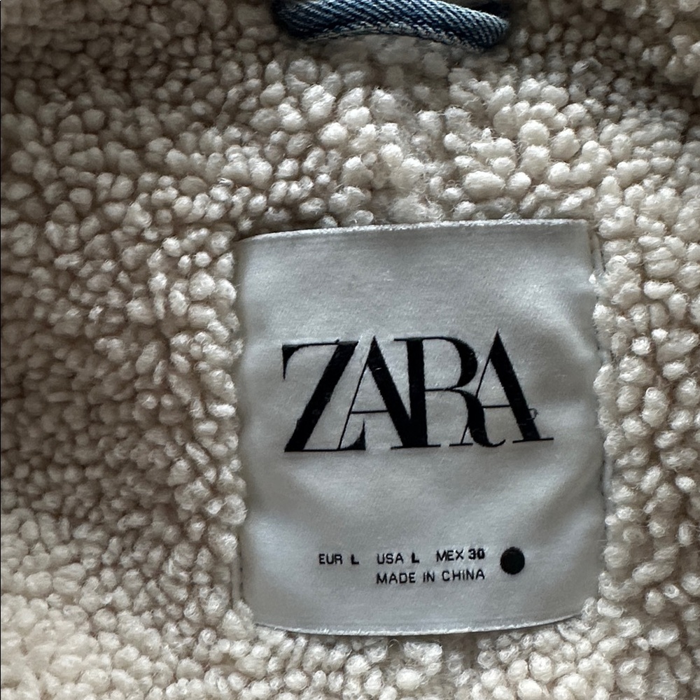 ZARA Faux Shearling Biker Denim Jacket. Oversized. Large. - Picture 3 of 8